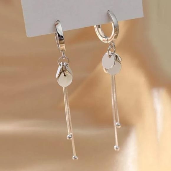NEW 925 STERLING SILVER LONG TASSEL HOOP EARRINGS - Picture 5 of 5